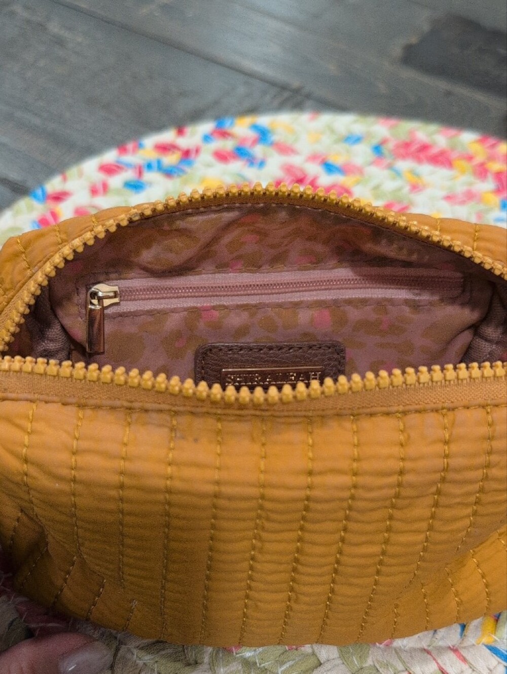 Shiraleah Yellow Quilted Cosmetic Pouch with Pink Accent Lining - Picture 2 of 5